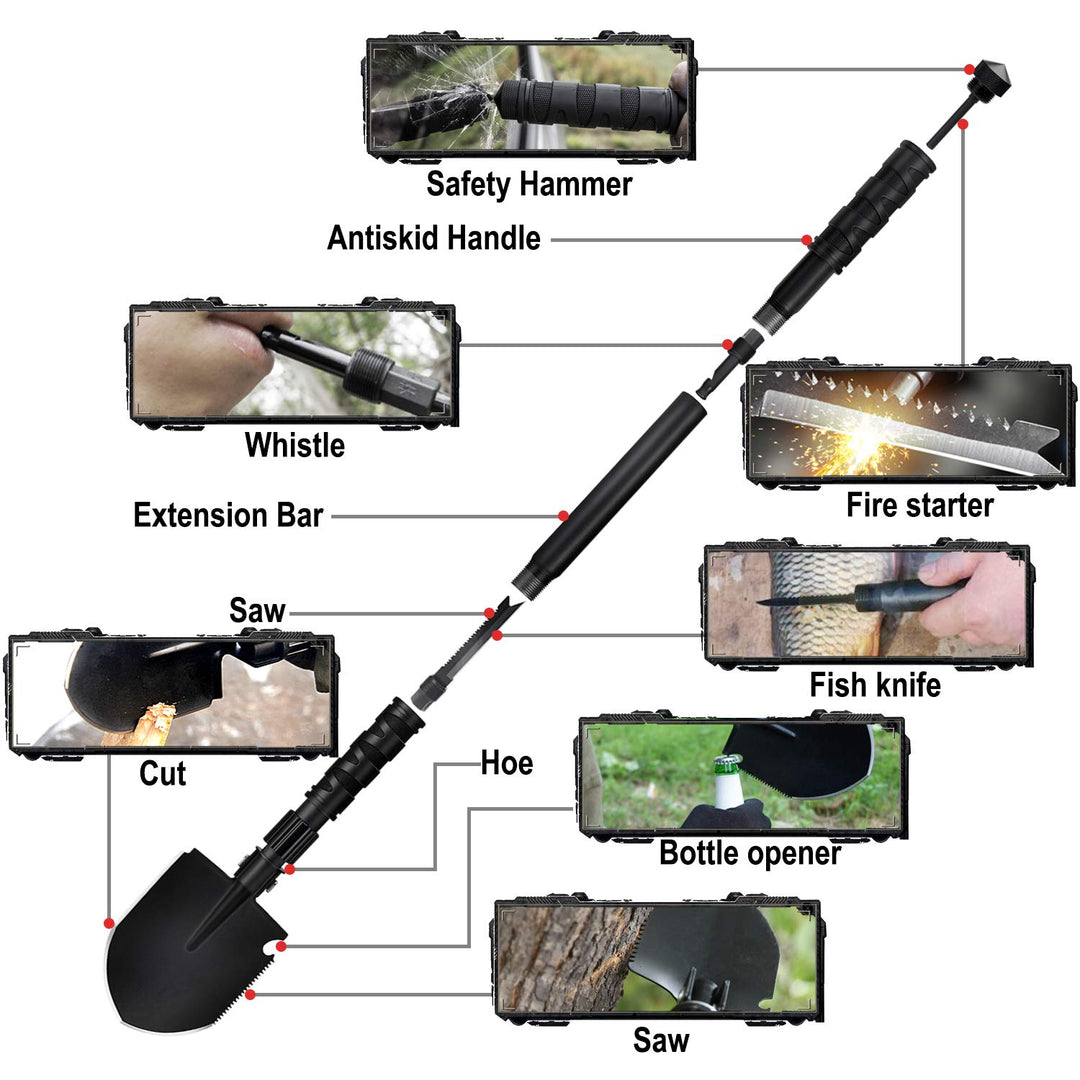 Survival Camping Shovel Multi-Purpose Military Folding Shovel Entrenching Tool Shovel for Garden, Camping, Hiking, Backpacking, Gardening, Fishing, and Car Emergency