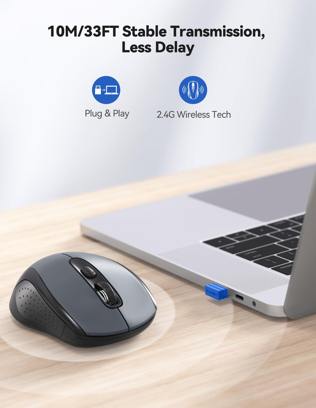 Wireless Mouse for Laptop, 2.4G Wireless Computer Mouse, 5-Level Adjustable 4800 DPI, Silent Mouse with Receiver & 6 Buttons, 18 Months Battery Life, USB Portable Mouse for Mac, Chromebook