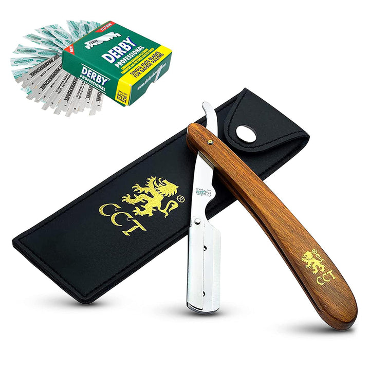 ® Cut Throat Razor Kit Missanda Hardwood & Stainless Steel Professional Barber Razor, Premium Single Blade Straight Edge Razor, Moustache & Beard Shaper, Travel Pouch Included
