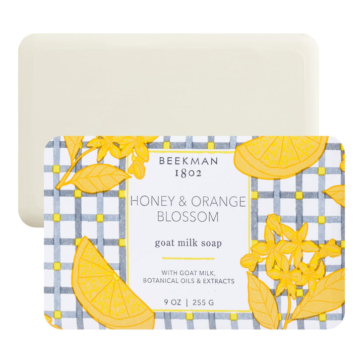 Goat Milk Body Soap Bar, Honey & Orange Blossom - Scented - 9 oz - Nourishes, Moisturizes & Hydrates - 100% Vegetable Soap with Lactic Acid - Good for Sensitive Skin - Cruelty Free