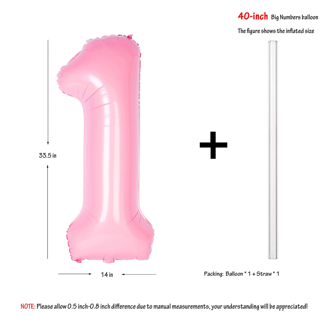 40 Inch Pink Numbers 0-9 Birthday Party Decorations Helium Foil Mylar Number Balloon (Balloon 1, Tiffany Pink)