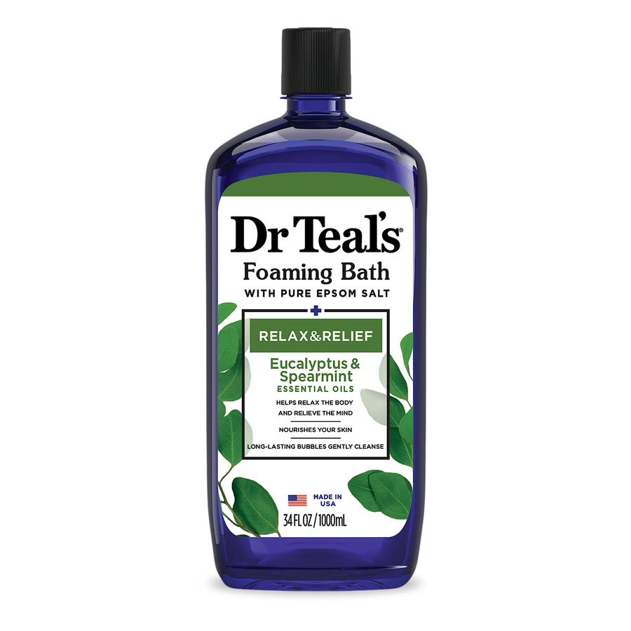 Foaming Bath with Pure Epsom Salt, Relax & Relief with Eucalyptus & Spearmint, 34 fl oz (Packaging May Vary)
