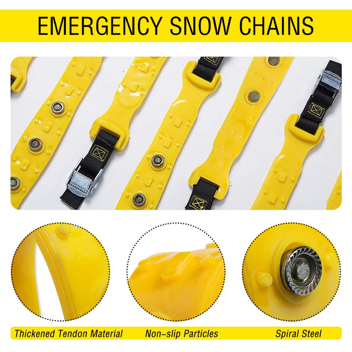 Snow Chains, Snow Tire Chains Car Anti Slip Adjustable Anti-Skid Chains Car Tire Snow Chains for Car/SUV 10Pcs (Yellow-1) Truck Width 7.3”-11.7”(185mm-295mm)