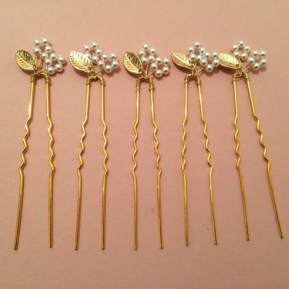 FXmimior Bridal Leaf Hair Pins Women Vintage Headpiece Wedding Party Hair Pins Crystal Hair Accessories (Set of 5)