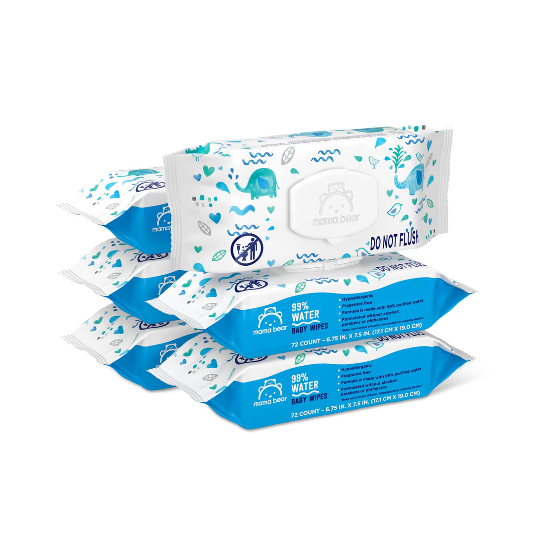 Amazon Brand - 99% Water Based Baby Wipes, Hypoallergenic for Sensitive Skin, Fragrance Free, 432 Count (6 Packs of 72)
