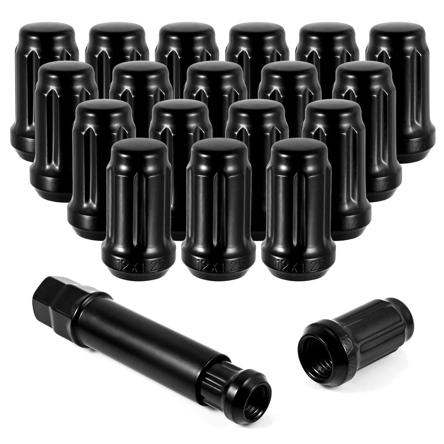 Black M12x1.25 Spline Lug Nuts, 20PK 12X1.25 Lug Nuts 1.38'' Tall Cone Seat One Socket for G35 G37 Su-baru Outback Forester Nissan Sentra 350Z Altima Rogue Maxima Juke Xterra Aftermarket Wheels