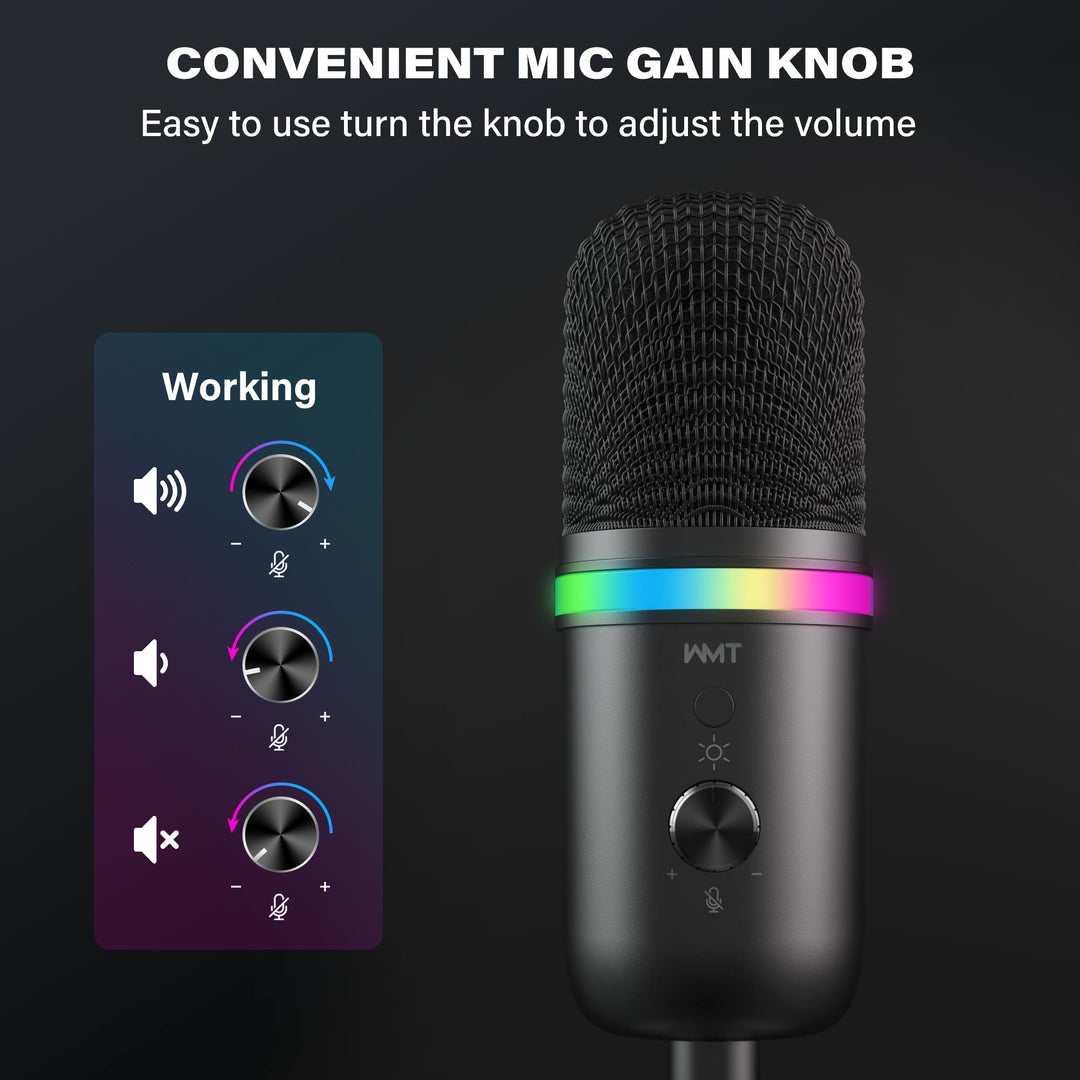 USB Microphone - Condenser Gaming Microphone for PC/MAC/PS4/PS5/Phone- Cardioid Mic with Brilliant RGB Lighting Headphone Output Volume Control, Mute Button, for Streaming Podcast YouTube Discord