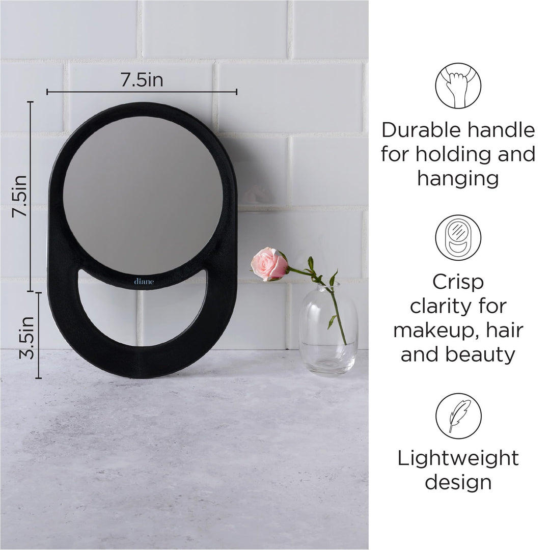 1-Sided Circle Handle Black : Handle Mirror, Black, 11 x 7.5 Inches