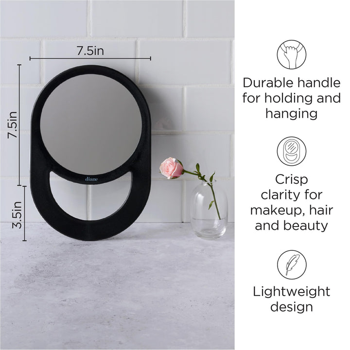 1-Sided Circle Handle Black : Handle Mirror, Black, 11 x 7.5 Inches