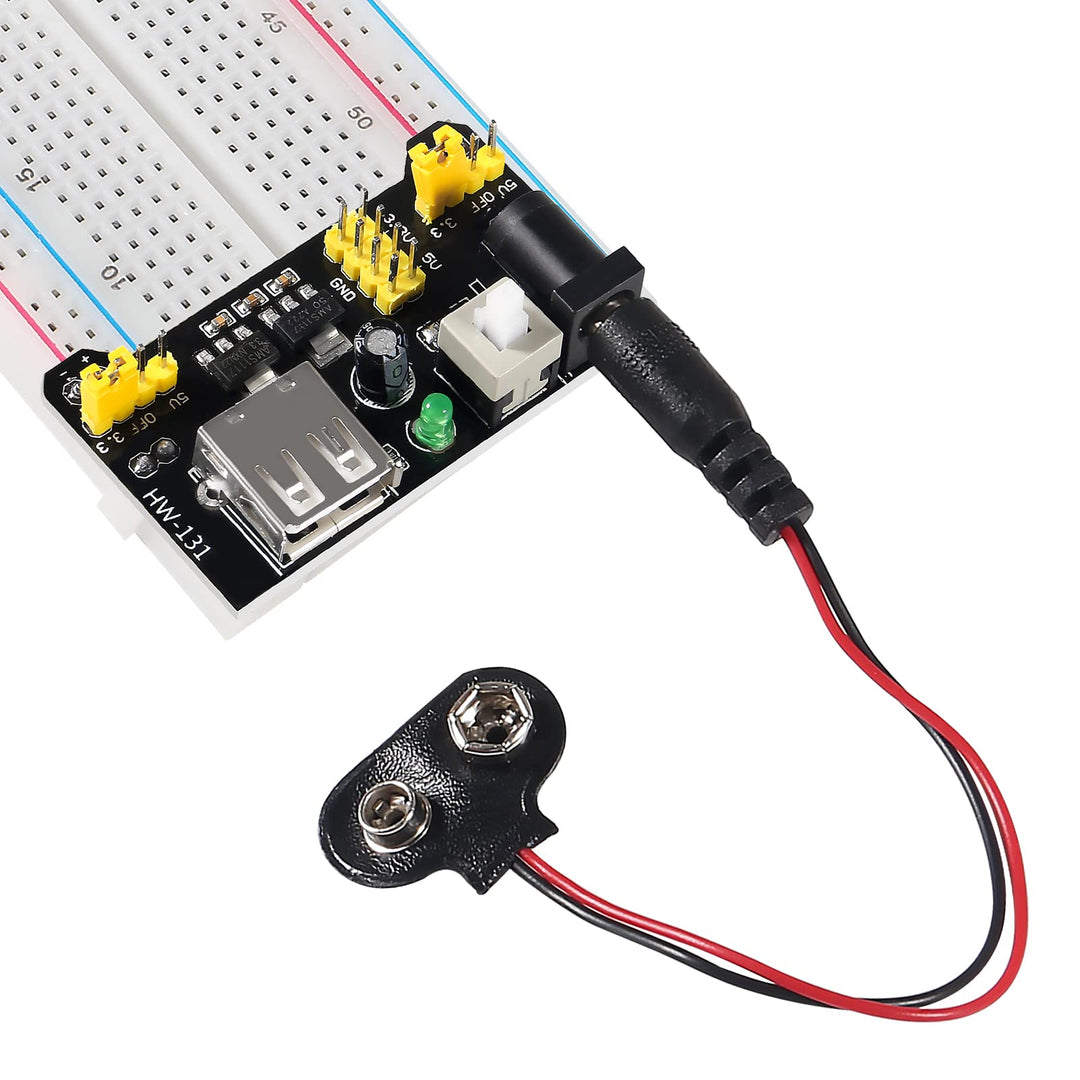 Breadboard Jumper Wire Kit with Power Supply Module and Battery Clip,1PCS 830 tie-Points Breadboard & 2PCS 400 tie-Points Breadboard & 65PCS Breadboard Jumper Wires(12/16/20/25cm)