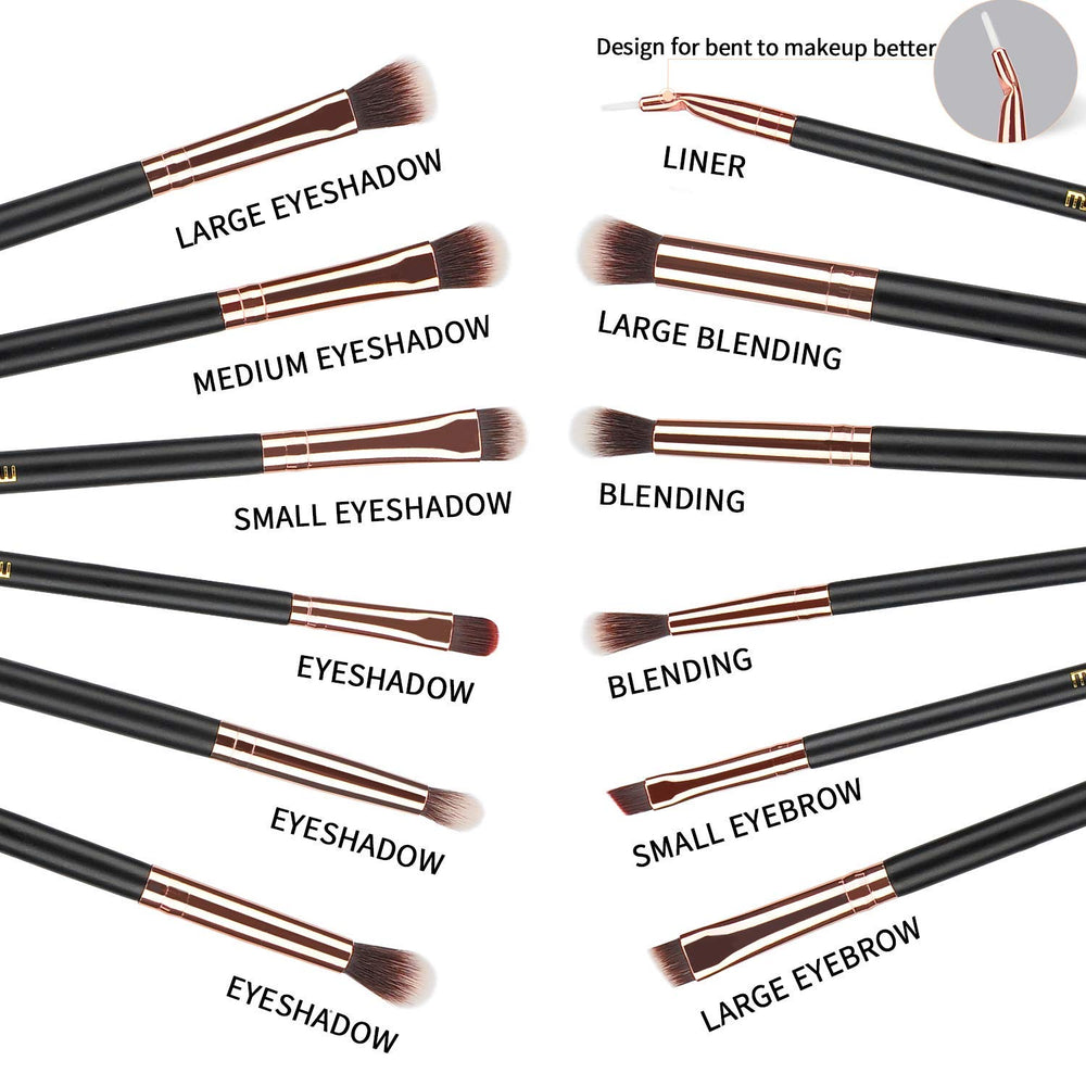 Eye Makeup Brushes 12pcs Rose Gold Eyeshadow Makeup Brushes Set with Soft Synthetic Hairs & Real Wood Handle for Eyeshadow, Eyebrow, Eyeliner, Blending - Rose Gold(without bag)