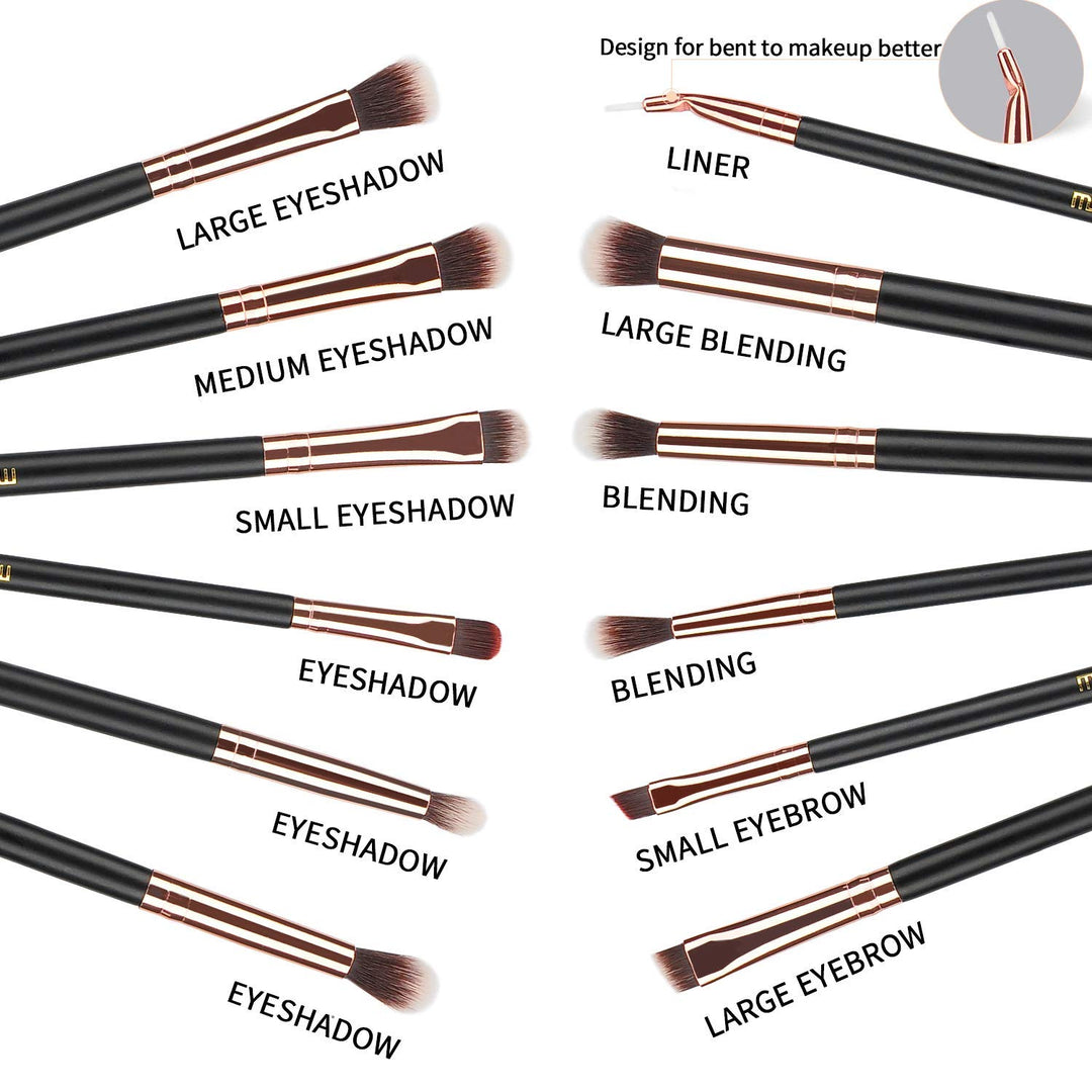 Eye Makeup Brushes 12pcs Rose Gold Eyeshadow Makeup Brushes Set with Soft Synthetic Hairs & Real Wood Handle for Eyeshadow, Eyebrow, Eyeliner, Blending - Rose Gold(without bag)
