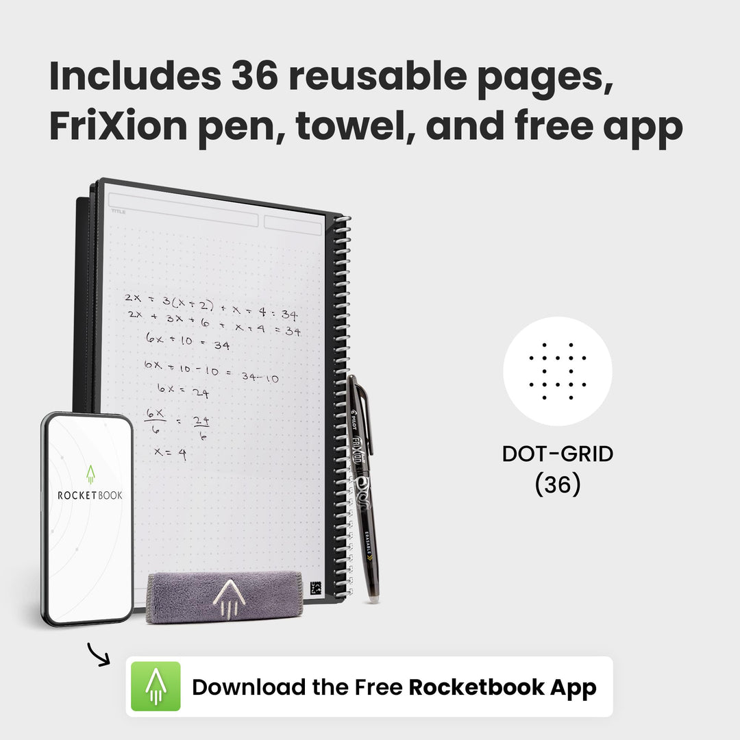Core Reusable Spiral Notebook, Executive Size 6x8.8, Gray - Dotted Pages, App-Connected, Erasable, Durable Cover, Ideal for School, Work, and Creative Projects