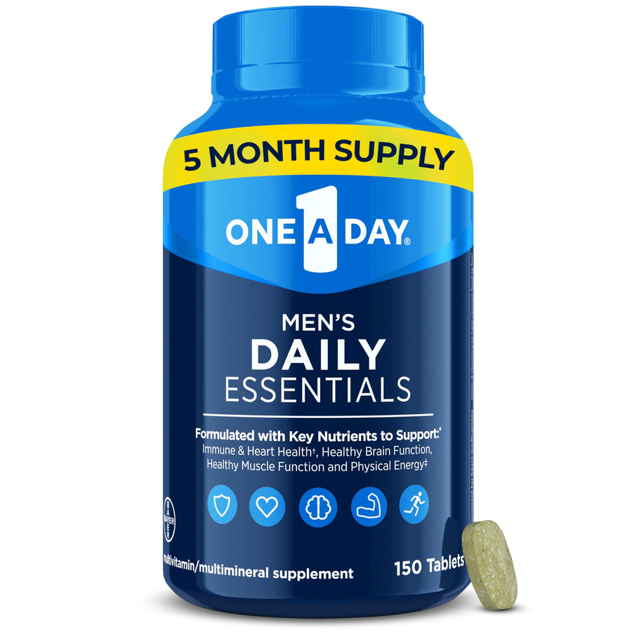Men’s Multivitamin Daily Essentials, Multivitamin for Men Tablet, Supports Healthy Muscle Function, Physical Energy, and Immune Health with Vitamin B12, Vitamin C, and Zinc, 150 Count