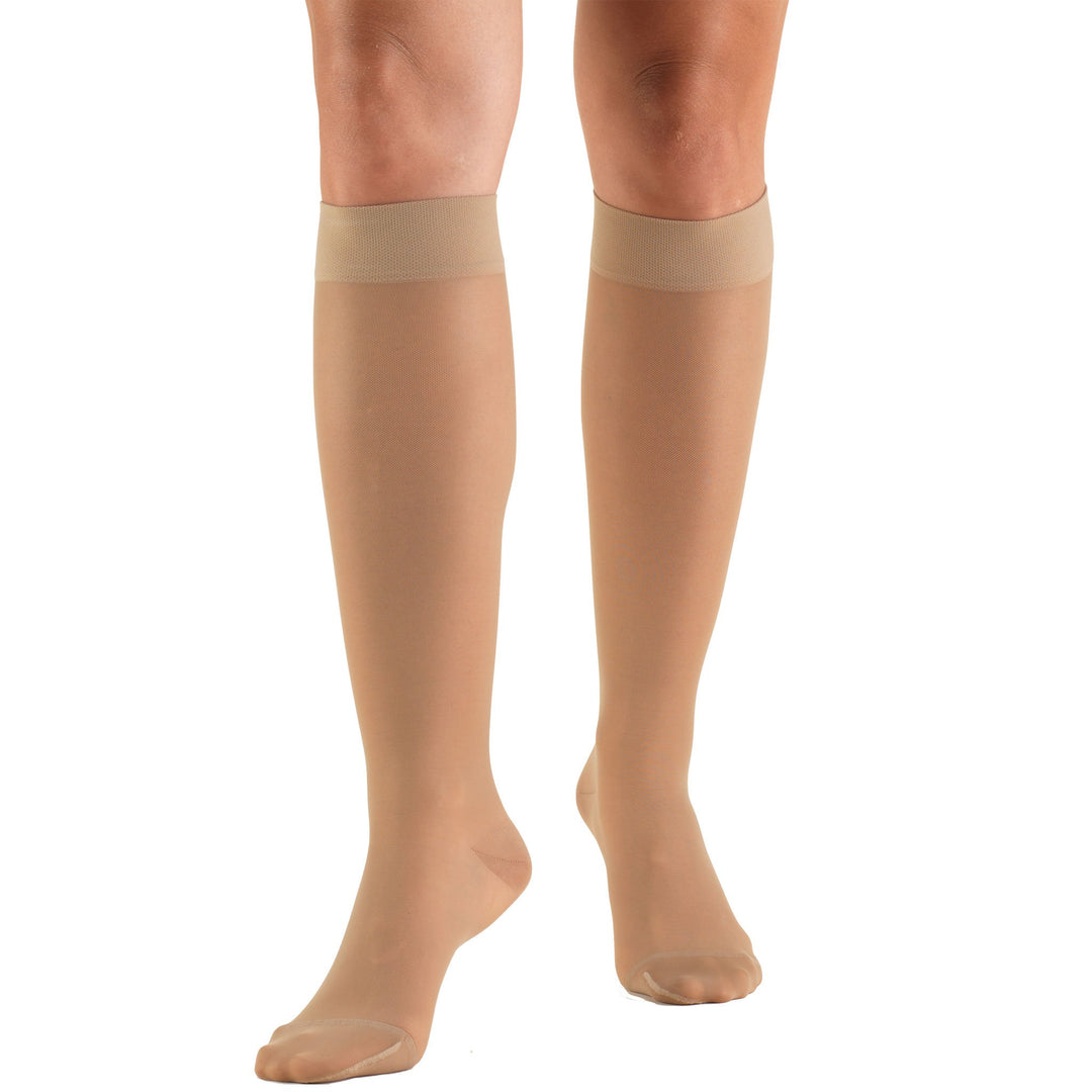 Truform Women's 15-20 mmHg Sheer Knee High Compression Stockings, Light Beige, X-Large
