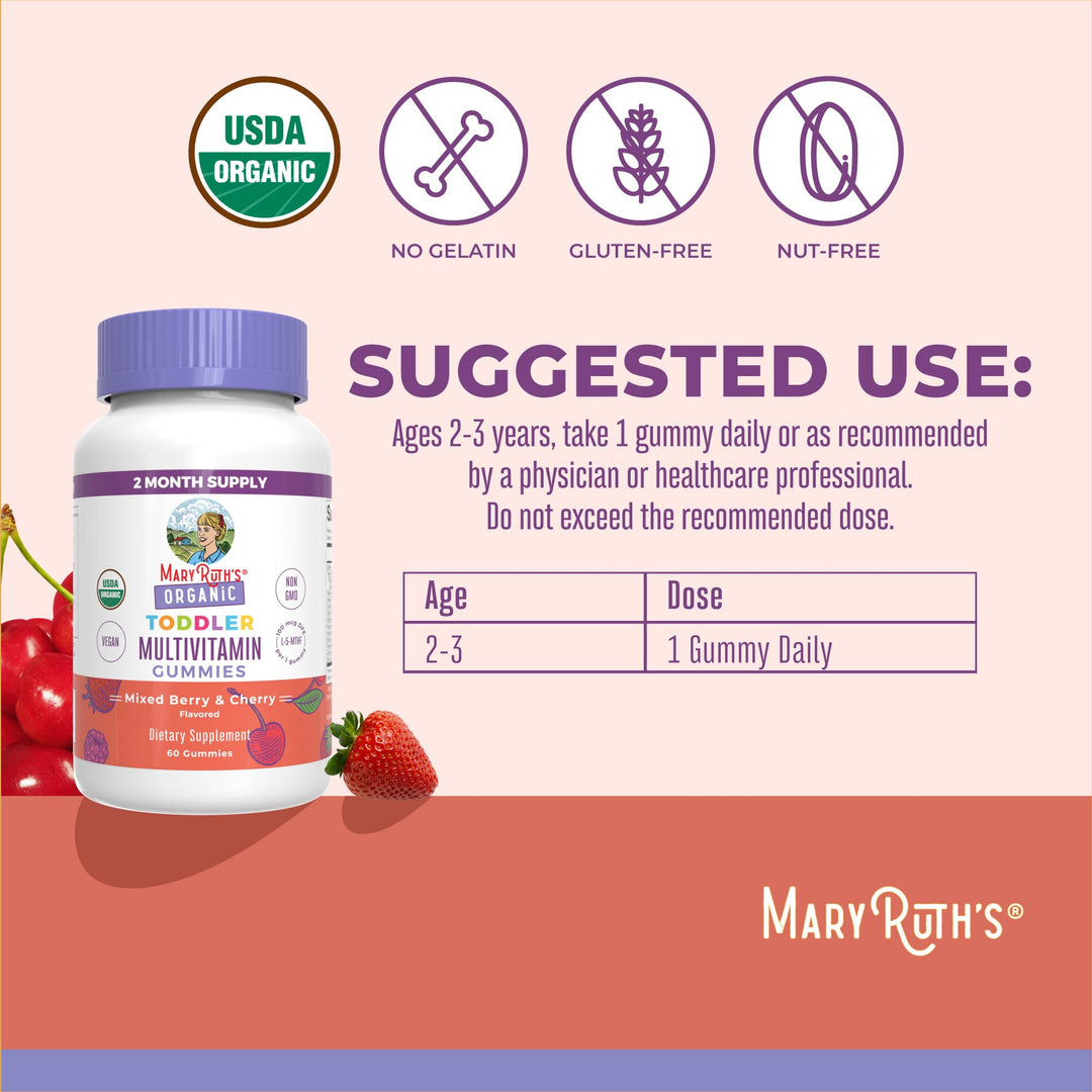Vitamin Gummy | Kids and Toddlers Age 2+ | USDA | Daily Vitamin C | D3 | Zinc | Mixed Berry and Cherry | 2 Month Supply