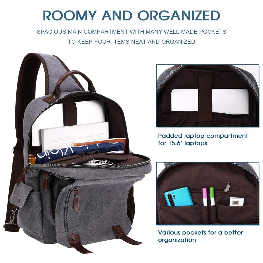 Sling Bag for Men Sling Backpack Laptop Messenger Bag Fit 15.6