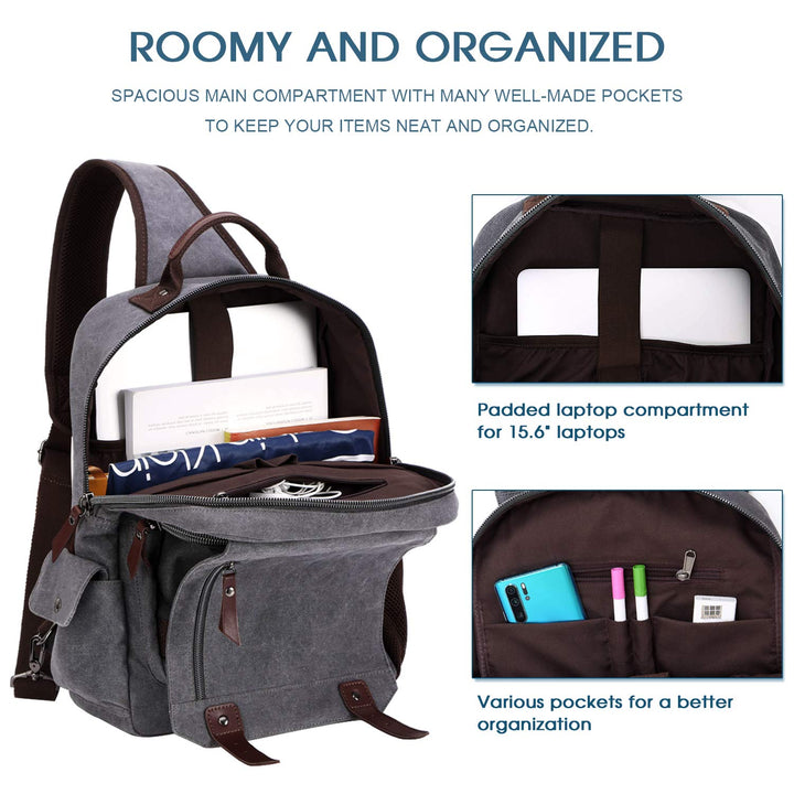 Sling Bag for Men Sling Backpack Laptop Messenger Bag Fit 15.6