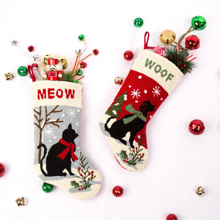 19 L Handmade Hooked Dog Christmas Stocking for Family Holiday Season Party Decor