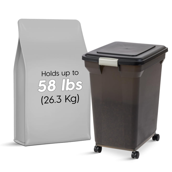 USA WeatherPro Airtight Dog Food Storage Container, Up to 58 lbs, Attachable Wheels, For Dog Cat Bird and Other Pet Food Storage Bin, Keep Fresh, Easy Mobility, BPA Free, Smoke