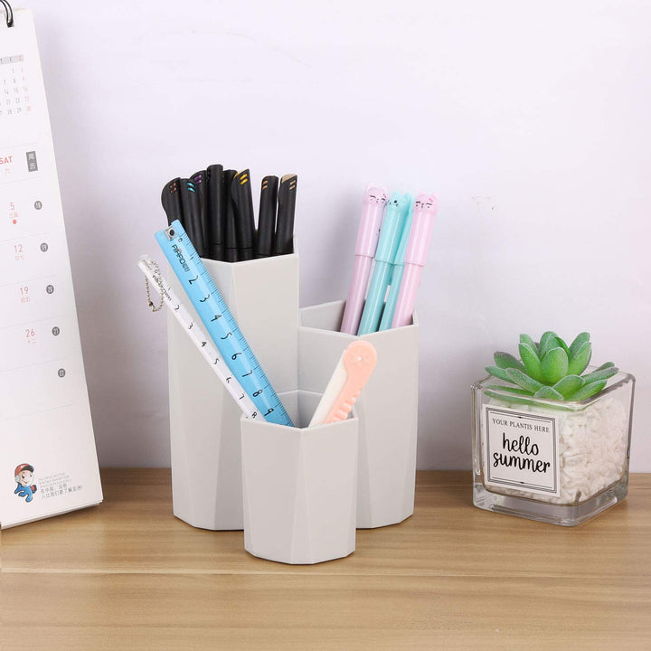 Plastic Makeup Brush Organizer Holder 3 Slot Cosmetic Storage Brushes Cup for Vanity, Desk, Bathroom Countertops (Gray)
