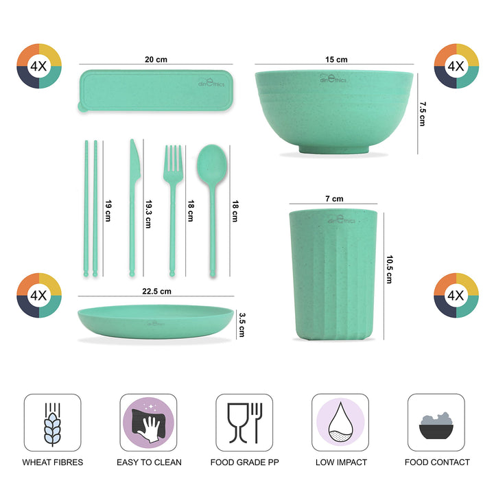 Wheat Straw Dinnerware Sets For 4 36pc - Unbreakable Dinnerware is Microwave Safe Dinnerware - Elders Kids Plates And Bowls Sets Replace Plastic Dishes Set - RV Camping Dishes - Kids dishes