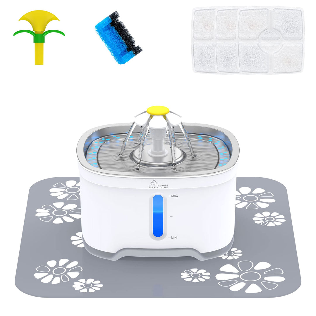 Cat Water Fountain Stainless Steel, 84oz/2.5L Automatic Pet Water Fountain with Water Level Window and LED Light for Water Shortage Alert