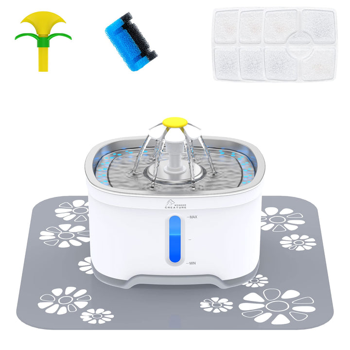 Cat Water Fountain Stainless Steel, 84oz/2.5L Automatic Pet Water Fountain with Water Level Window and LED Light for Water Shortage Alert