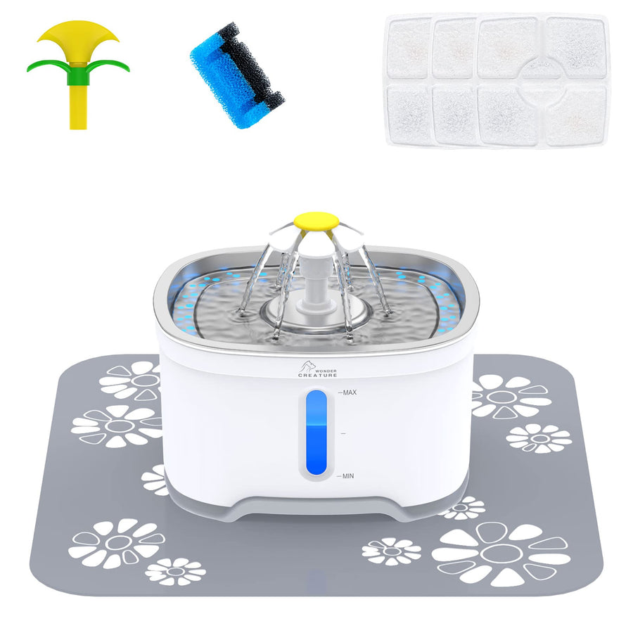 Cat Water Fountain Stainless Steel, 84oz/2.5L Automatic Pet Water Fountain with Water Level Window and LED Light for Water Shortage Alert