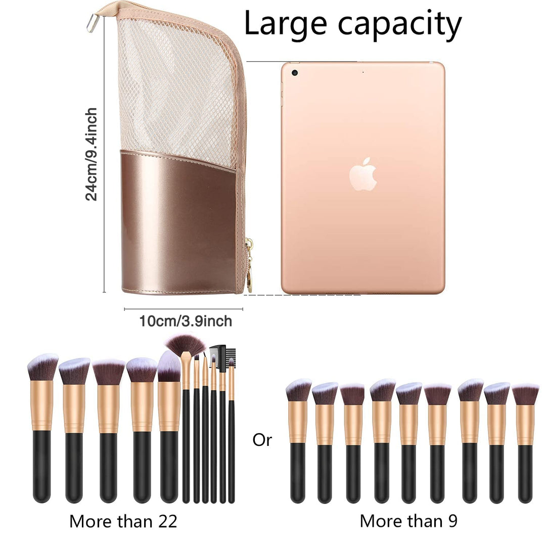 Travel Makeup Brush Bag, Portable Rose Gold Makeup Brush Holder Organizer Bag Waterproof Stand-Up Makeup Brush Pouch,Professional Artist Makeup Brush Case…