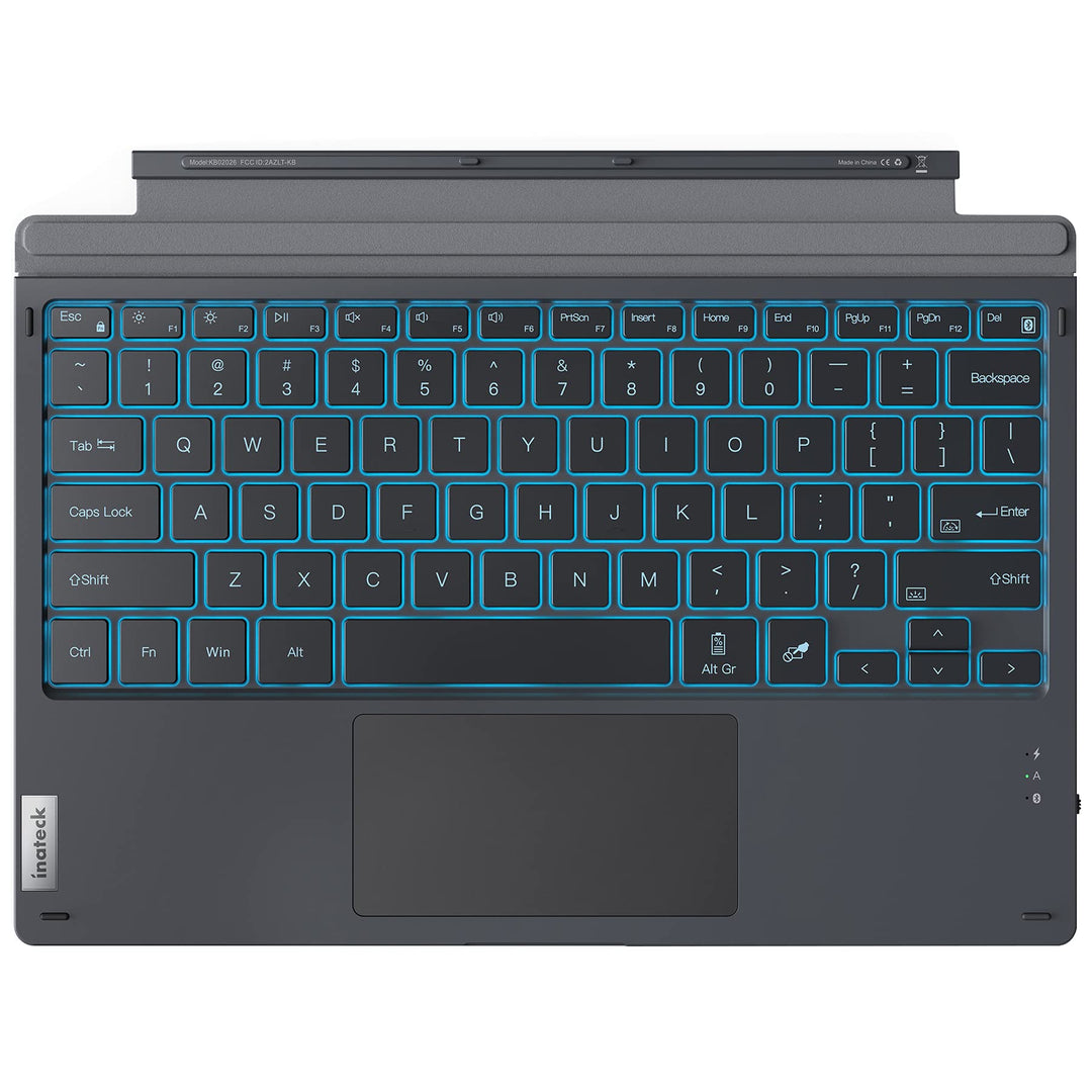 Surface Pro 7 Keyboard, Bluetooth 5.0, 7-Color Backlight, Compatible with Surface Pro 7/7+/6/5/4, KB02026 Gray