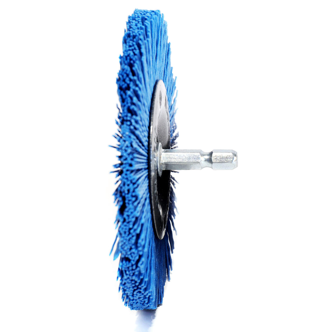 S&R Nylon - Disc Brush, Wire Brush Drill Bit 100 mm/ 4, Hexagonal Shaft 1/4' (6.35 mm) with FINE-Nylon-Wire for Cleaning and polishing Wood and Metal