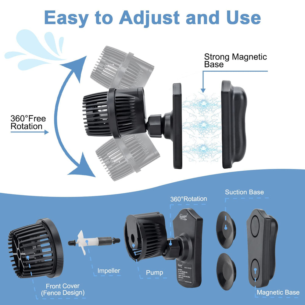 1050 GPH Aquarium Wave Maker Pump with Strong Magnetic Suction Base, Ultra-quiet 360 Degree Rotating Submersible Power Head, for 20-60 Gal Freshwater Saltwater Tank