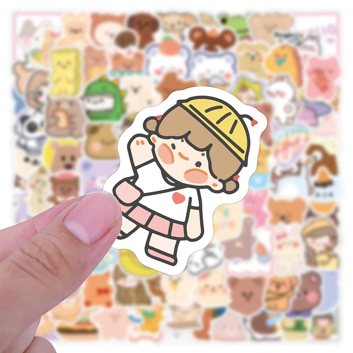 100pcs Cute Cartoon Korean Bear Stickers for Kids Scrapbooking,Lovely Aesthetic Vinyl Stickers for HydroFlasks Laptop Water Bottle Journal Fridge Graffiti Decals