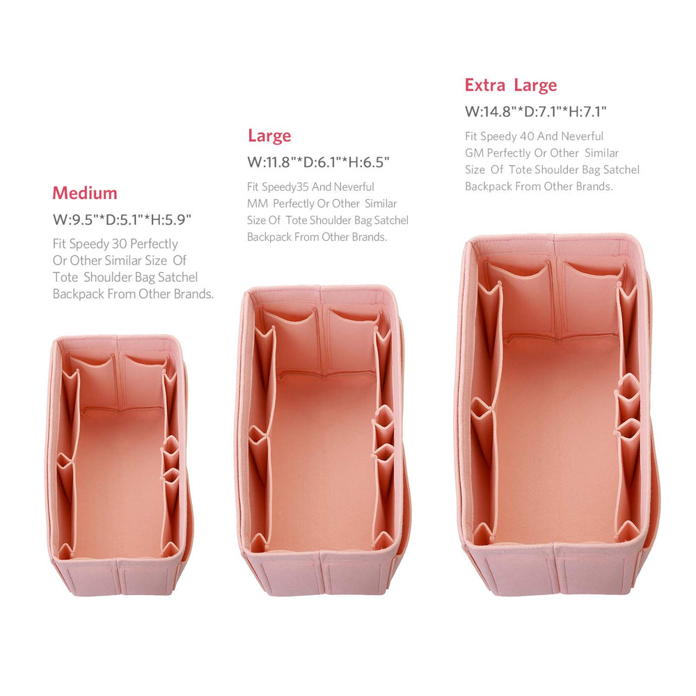 Felt Purse Organizer, Multi Pocket Bag in Bag Organizer For Tote & Handbag Shaper, Speedy 30, Speedy 35 and Speedy 40 (X-large, Brush Pink)