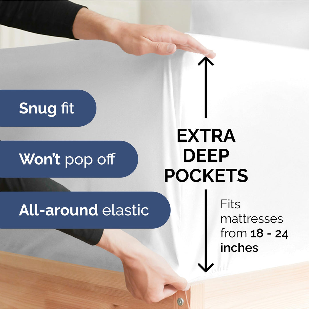 Extra Deep King Sheet Set - 6 Piece Breathable & Cooling Sheets - Hotel Luxury Bedding Set w/18-24 Inch Extra Deep Pockets - Easy & Secure Fit - Super Soft, Wrinkle Free and Comfy - White, King Size