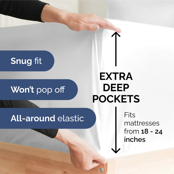 Extra Deep King Sheet Set - 6 Piece Breathable & Cooling Sheets - Hotel Luxury Bedding Set w/18-24 Inch Extra Deep Pockets - Easy & Secure Fit - Super Soft, Wrinkle Free and Comfy - White, King Size