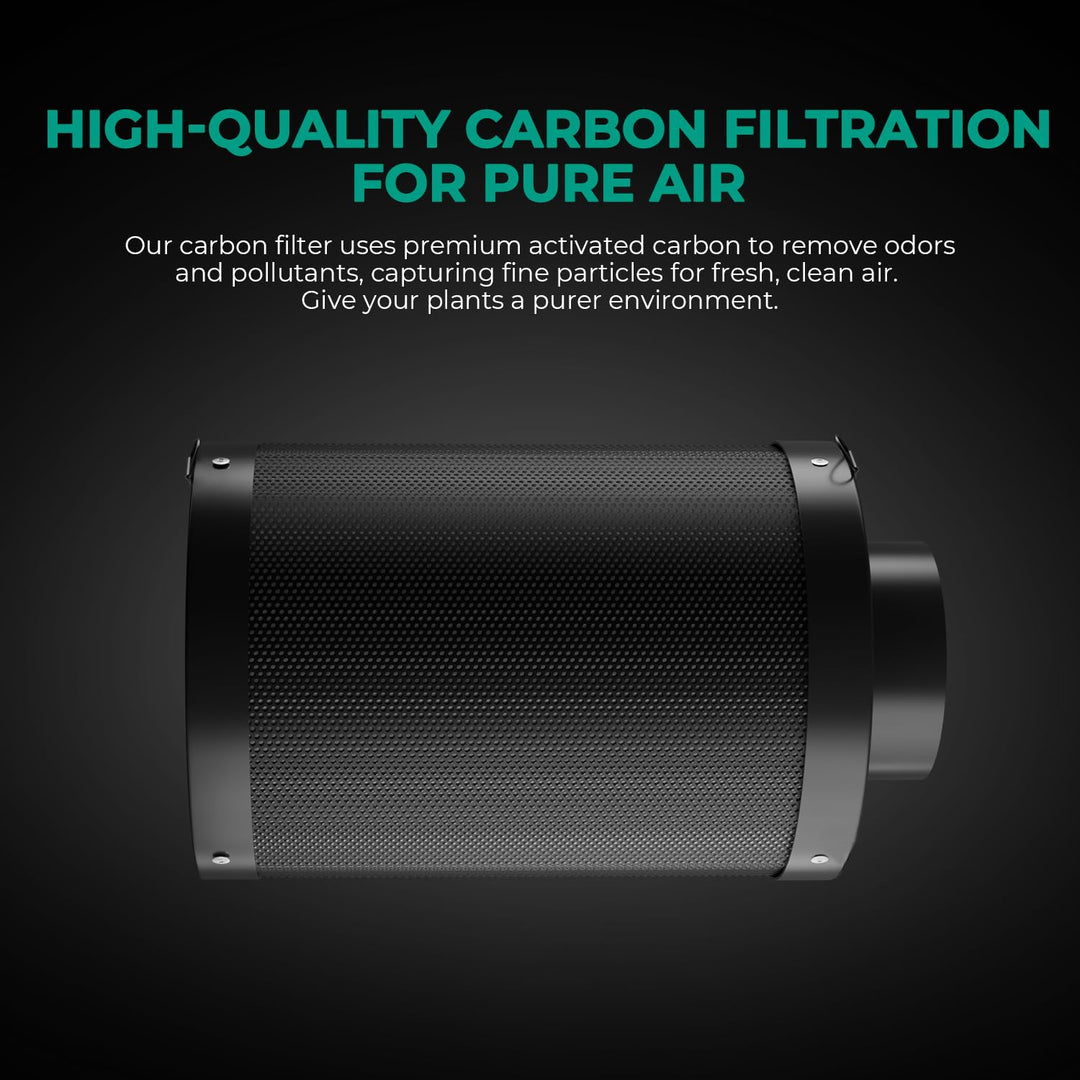 6 Inch Carbon Filter, Inline Air Filter Odor Control with Australian Virgin Charcoal, Carbon Filter for Inline Fan, Grow Tent, Hydroponics, Pre-Filter Included, Reversible Flange