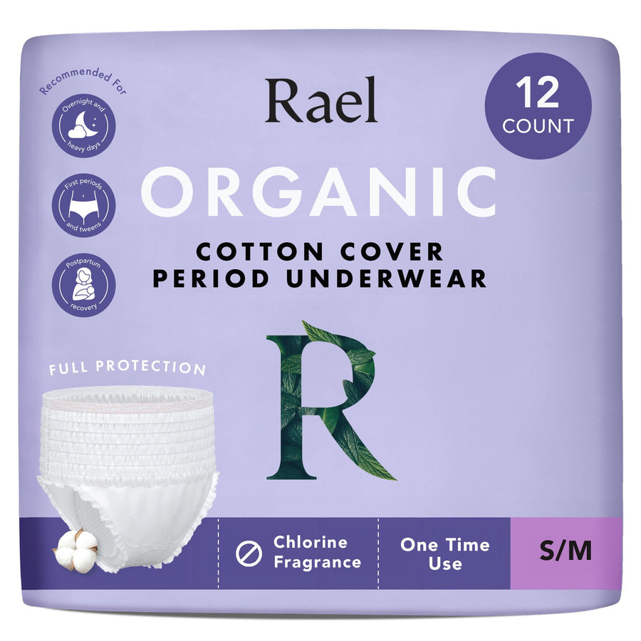 Disposable Underwear for Women, Organic Cotton Cover - Incontinence Pads, Postpartum Essentials, Disposable Underwear, Unscented, Maximum Coverage (Size S-M, 12 Count)