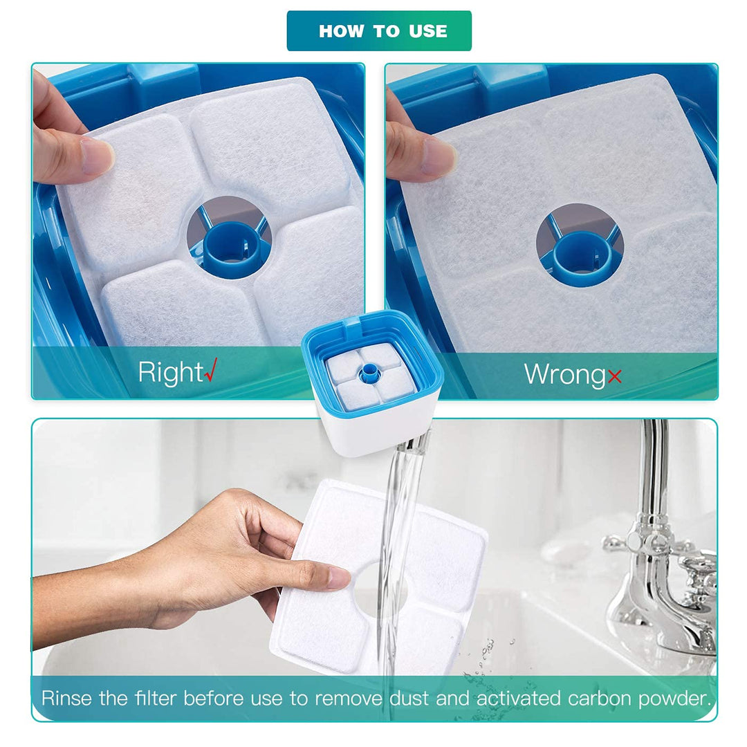 Cat Fountain Filter Replacement Set 20 Pcs, Compatible with 84oz/2.5L Square Fountain,12 Filter 6 Sponge 2 Brush Included