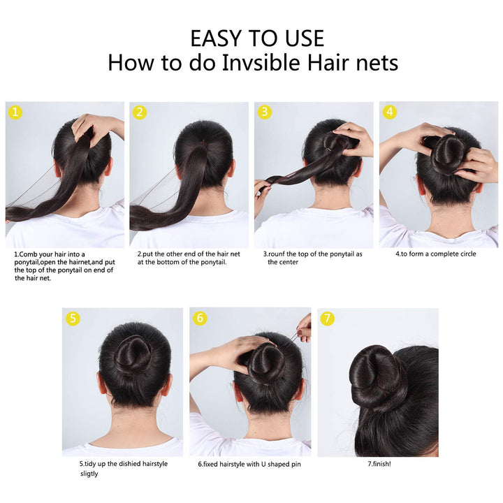 Hair Nets Invisible Elastic Edge Mesh and U Shaped Pins Set, 50 Pieces 50cm Individual Package Invisible Hair Nets, 40 Pieces U Shaped Pins for Women Bun (Light Linen)