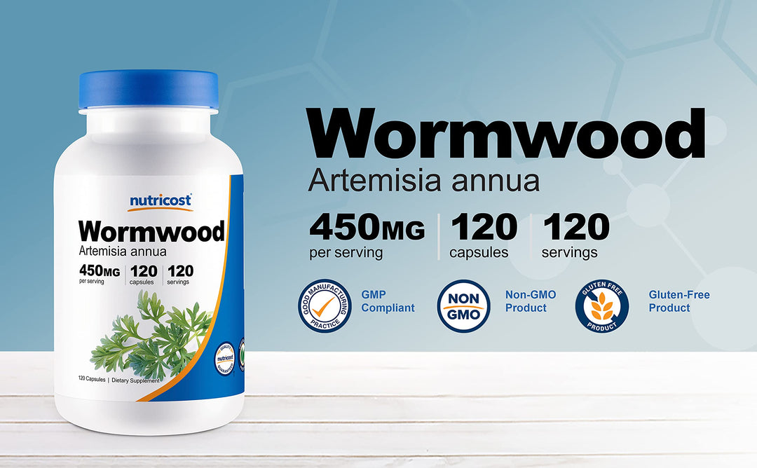 Wormwood Capsules 450mg 120 Capsules - Vegetarian Caps, Gluten Free and Non-GMO