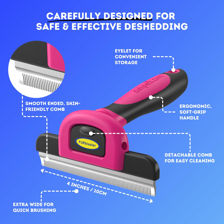 Stainless Steel Pet Deshedding Tool - Grooming Brush for Cats and Dogs, Removes Trapped Hair, Reduces Shedding by Up to 95%, All Hair Types, Includes Protective Blade Cover, Pink, 4 inches