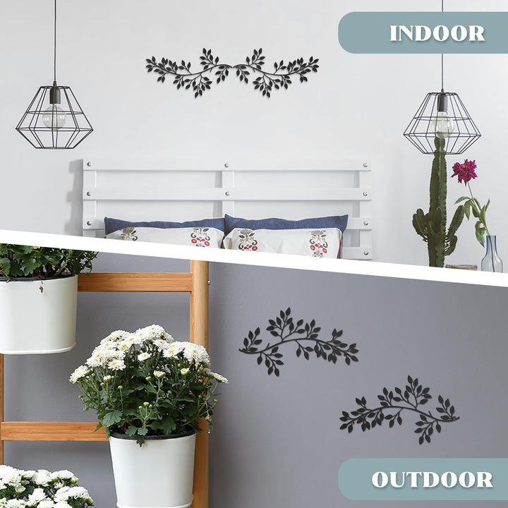 2 Pieces Metal Tree Leaf Wall Decor Vine Olive Branch Leaf Wall Art Wrought Iron Scroll Sculptures Above the Bed, Living Room, Outdoor Decoration (Black,Classic Style)