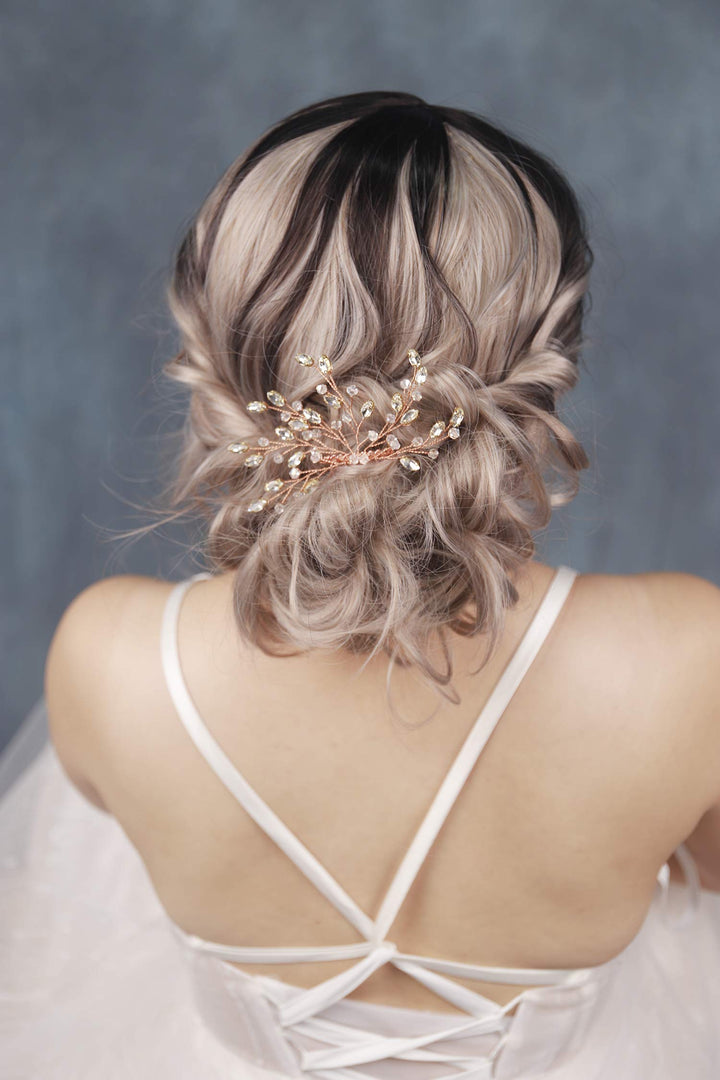 FXmimior Wedding Headpiece Crystal Rhinestone Hair Comb Hair Accessories for Bridal Bridesmaid Women (rose gold)