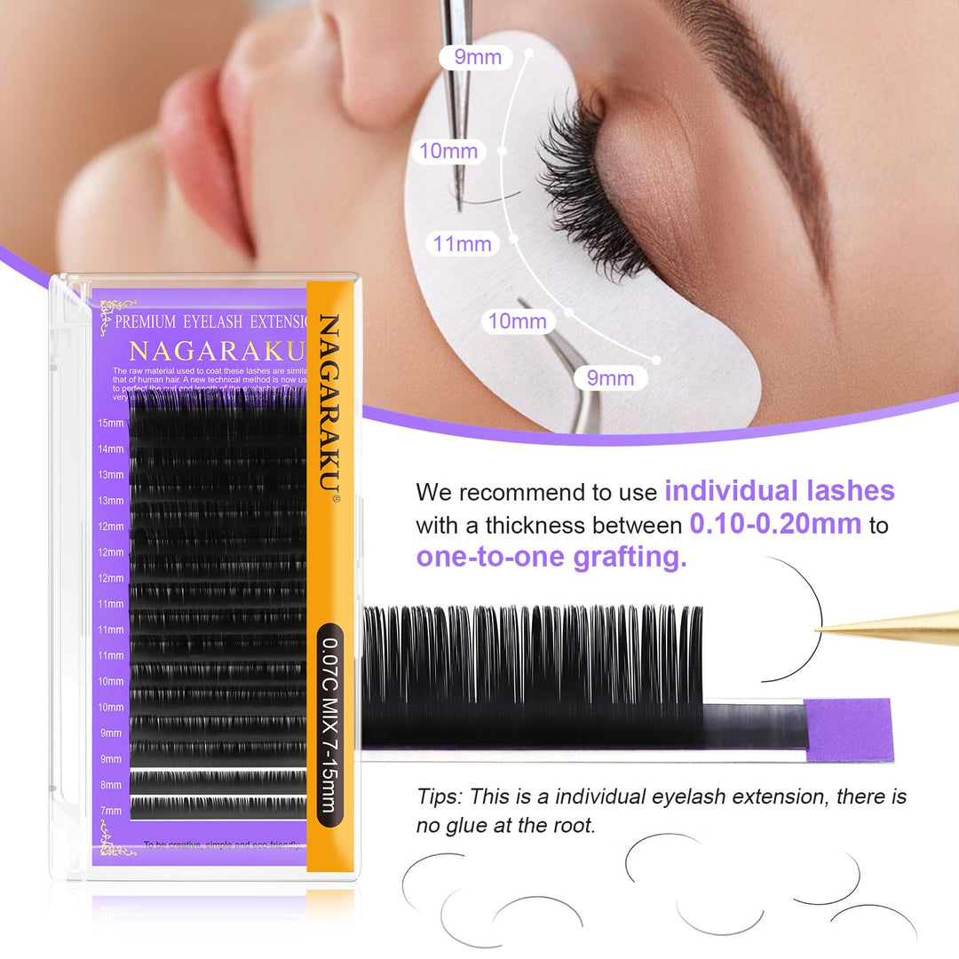 Eyelash Extensions 0.20mm D curl 7-15mm Mix Tray Individual Lashes Classic Matte Black Faux Mink 16 Rows Professional Beauty Salon Supplies