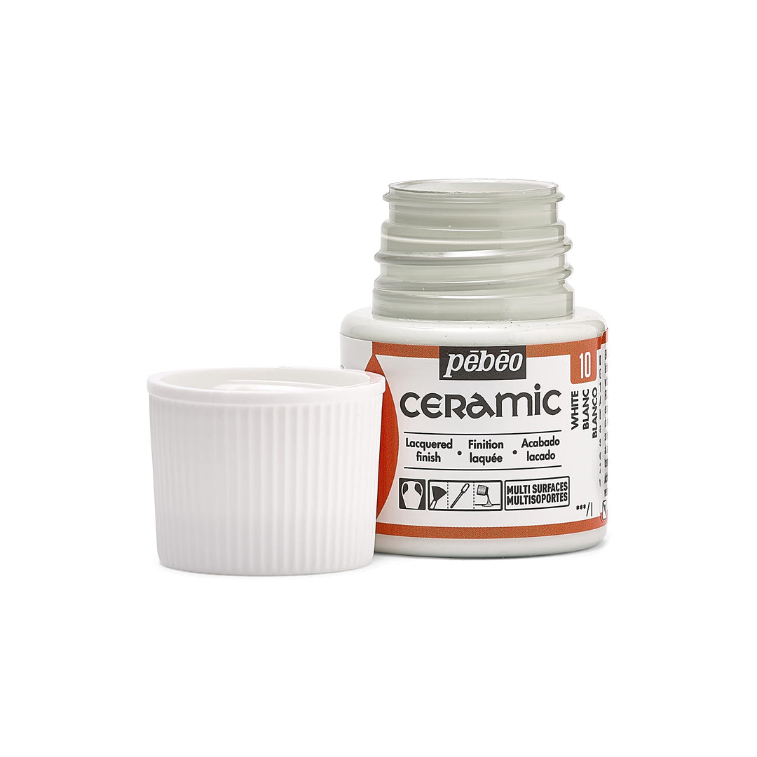 Pebeo 025-010 Ceramic, Enamel Effect Paint, 45 ml Bottle - White, 1.5 Fl Oz (Pack of 1)