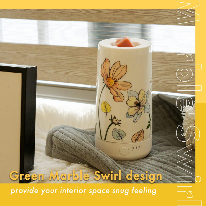 Ceramic Wax Melt Warmer, Electric Wax Melter and Scent Diffuser with Silicone Tray and Automatic Timer, 100% Safe, No Flame, Wick or Soot, Decorative Modern Design (Never-Fading Flower)