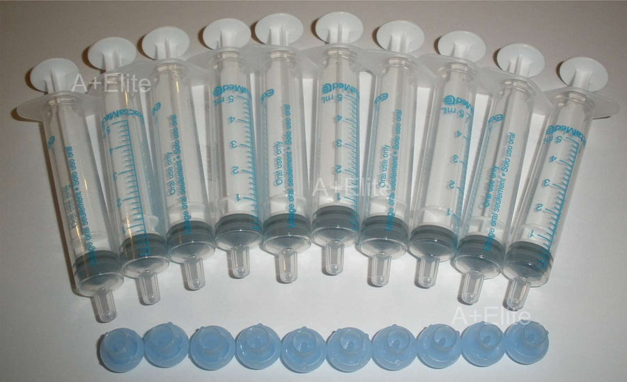 BAXA ExactaMed Oral Liquid Medication Syringe 5cc/5mL 10/PK Clear Medicine Dose Dispenser with Cap Exacta-Med Baxter Comar Latex Free