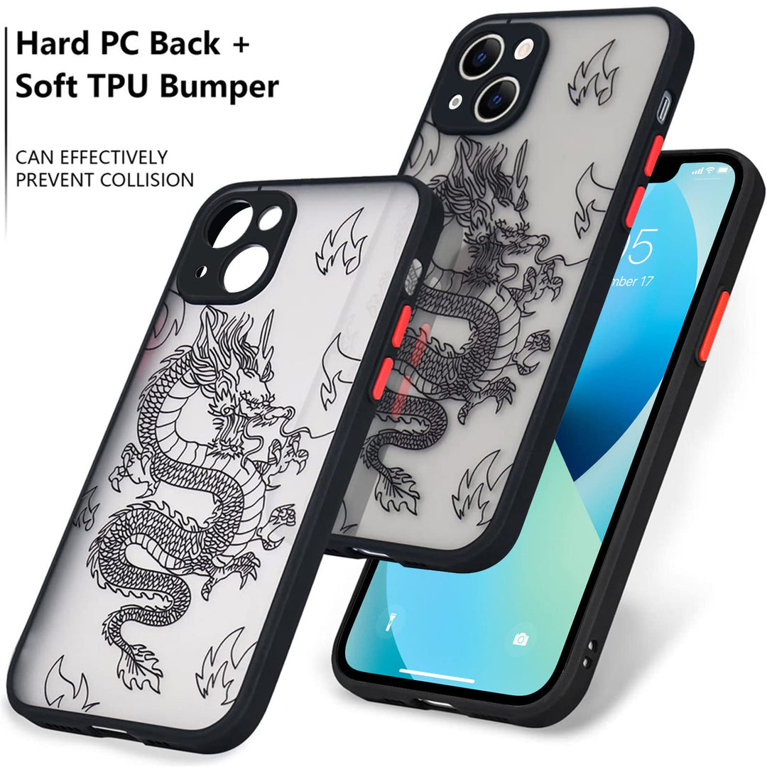 Compatible with iPhone 13 Case Fashion Cool Dragon Animal 3D Pattern Design Frosted PC Back Soft TPU Bumper Shockproof Protective Case Cover for iPhone 13, Black